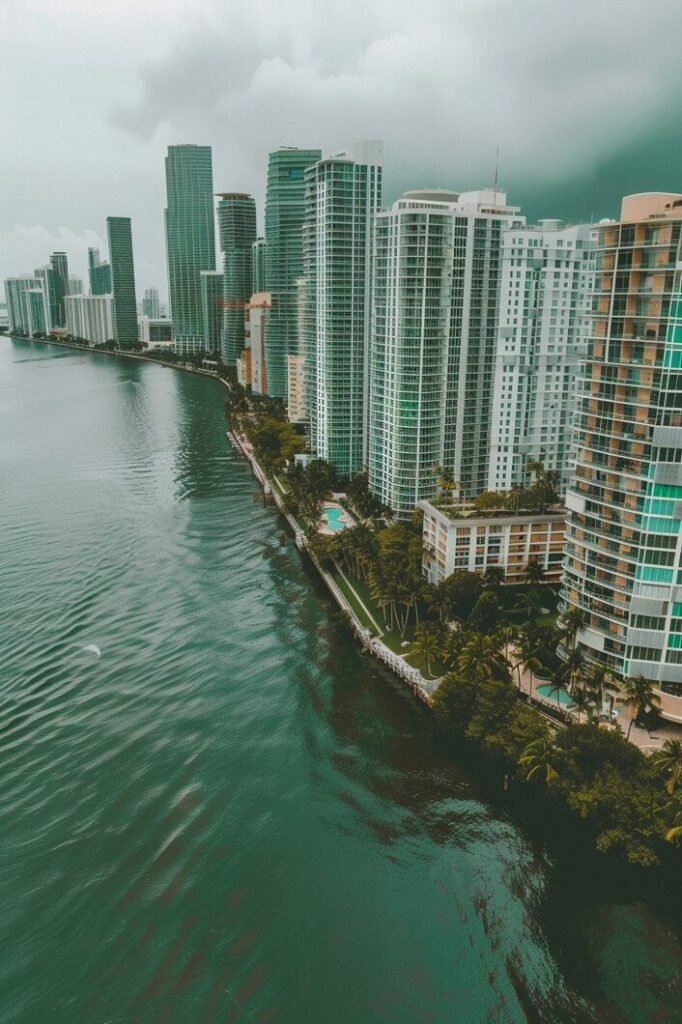 Miami bayside landscape with skyline and waterfront scenery